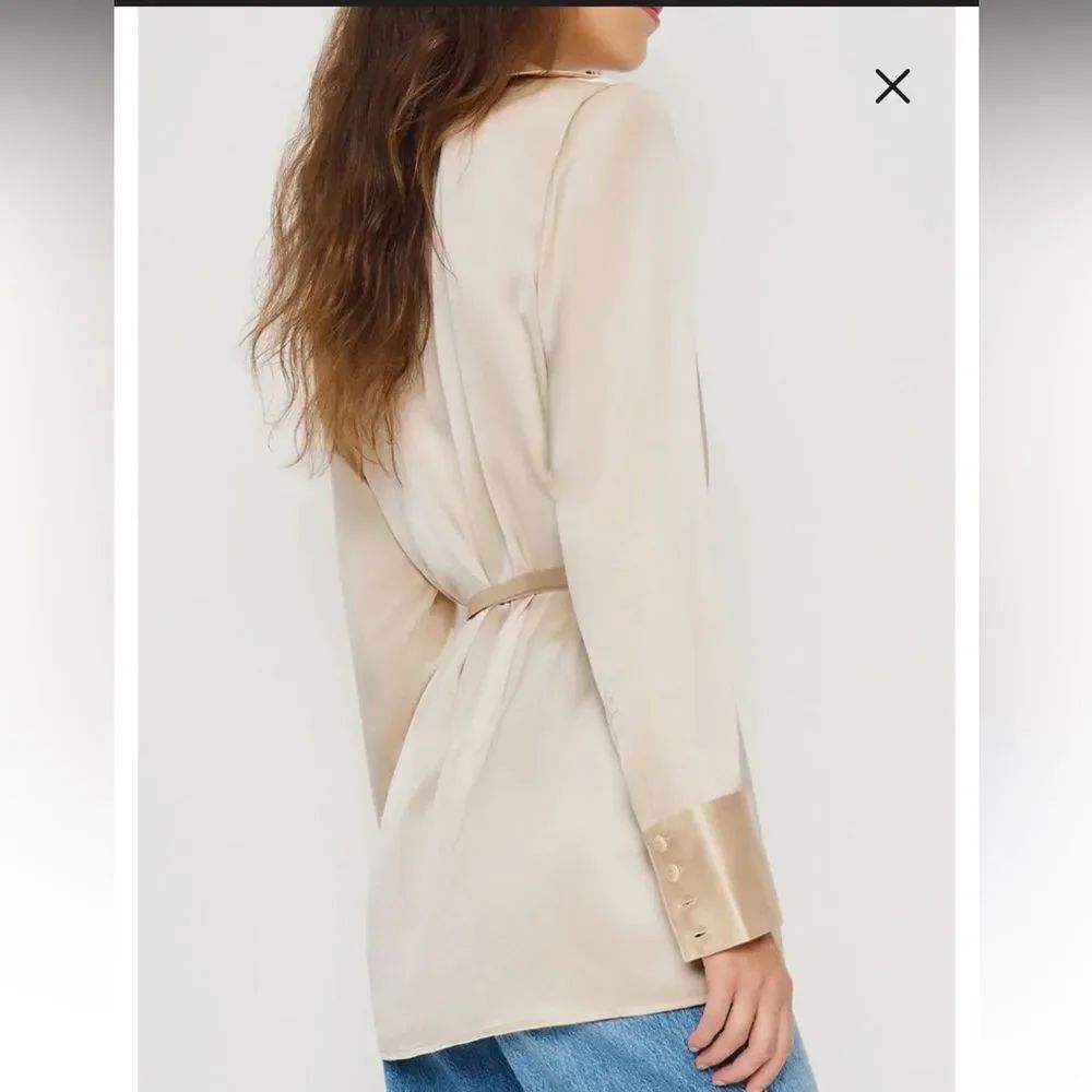 new Reformation Camilla silk belted blouse in almond - Picture 4 of 8